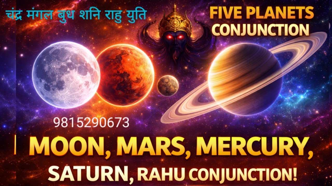 Moon Mars Mercury Saturn Rahu Conjunction, Chandra Mangal Budh Shani Rahu ki Yuti 