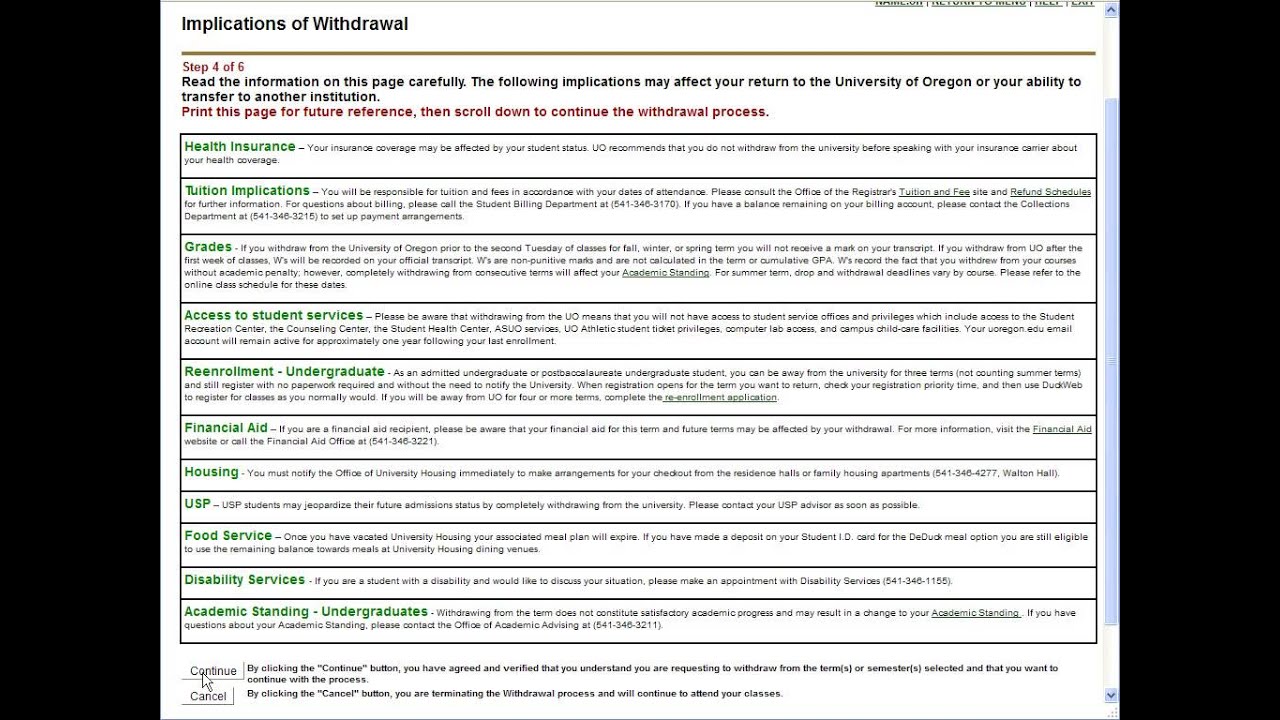How to Completely Withdraw from the Term on DuckWeb