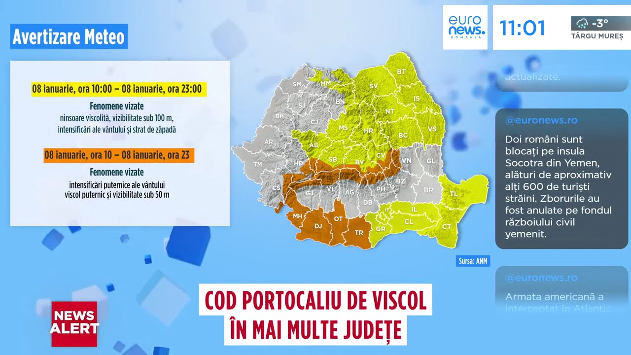 Cod portocaliu de viscol în mai multe județe din România