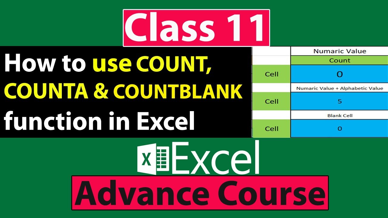 How to use COUNT, COUNTA & COUNTBLANK function in Excel in Urdu - Class No 11