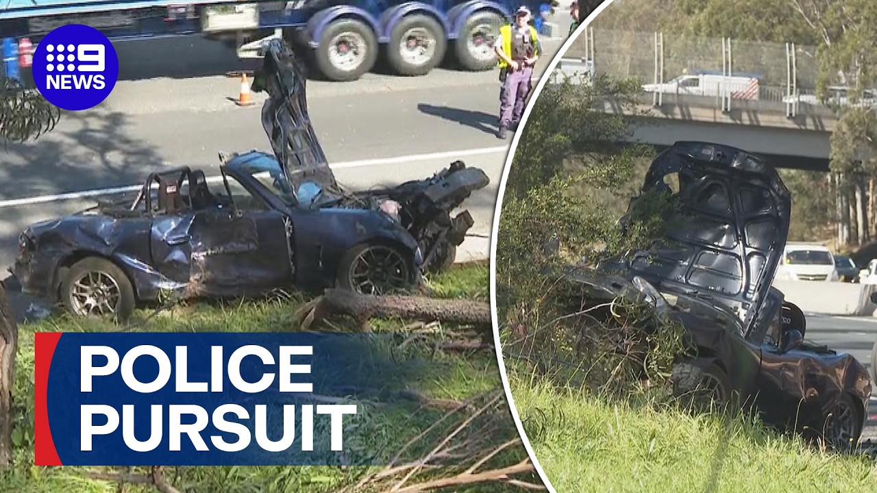 Stolen vehicle loses control after wild police chase | 9 News Australia