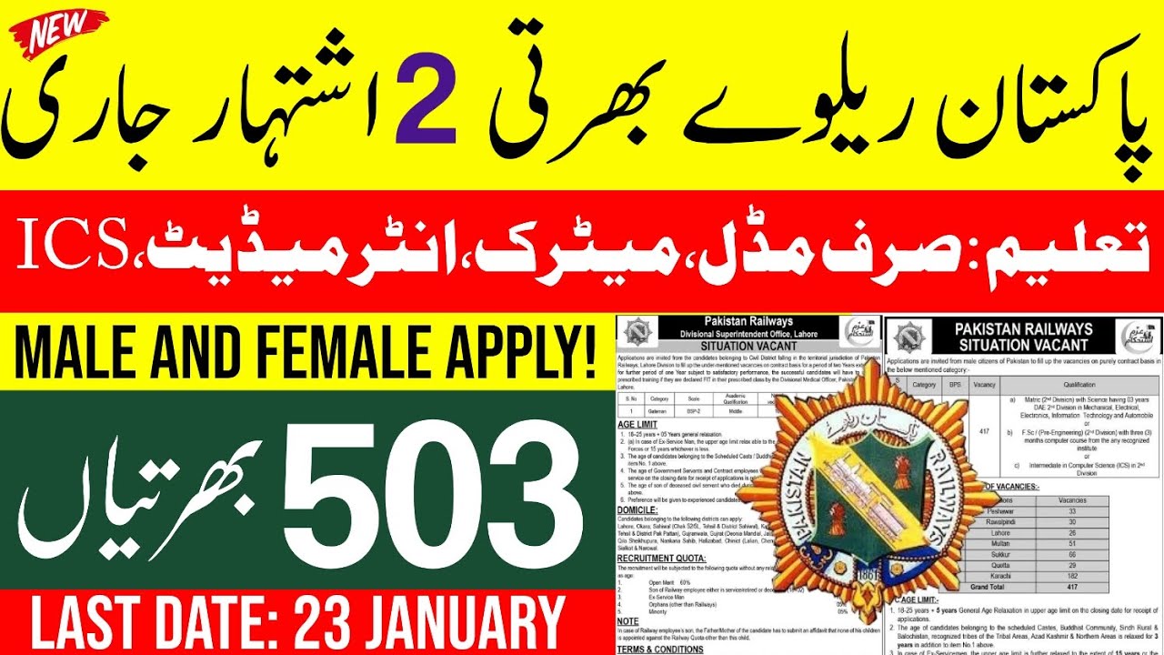 Pakistan Railway Jobs 2026 - New Jobs 2026 In Pakistan Today - Latest Jobs In Pakistan Today 