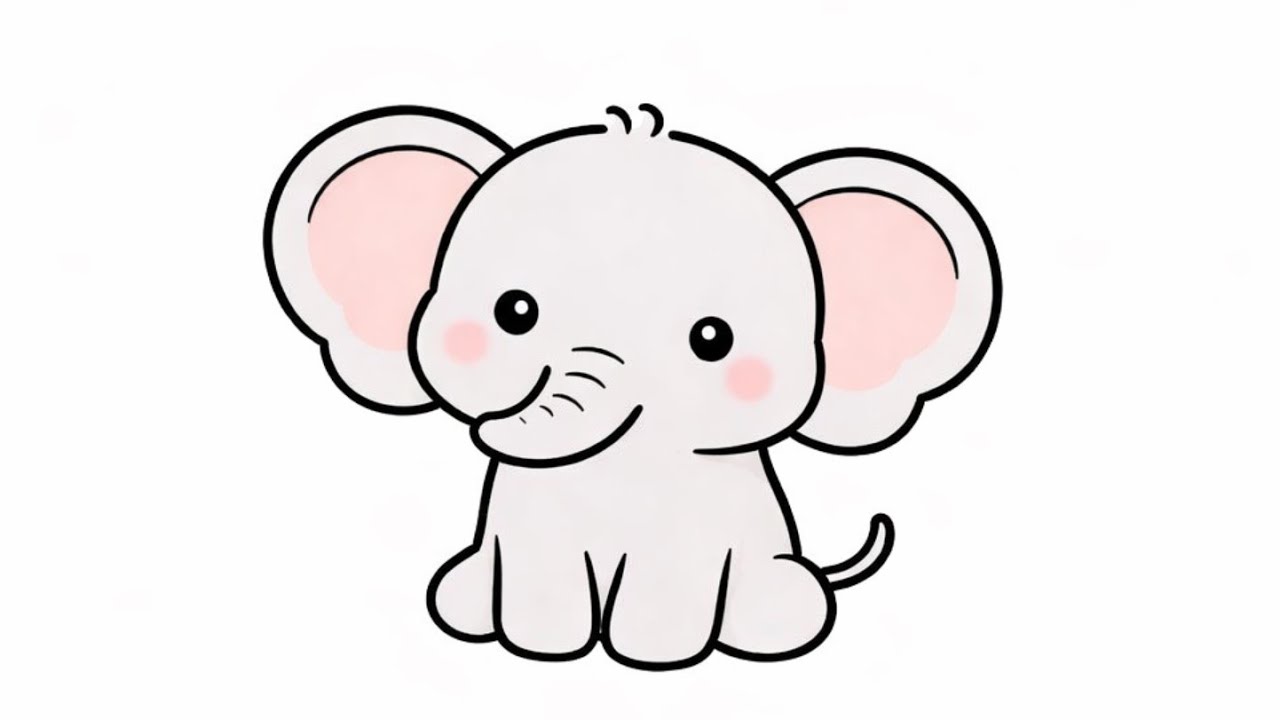 Draw a Cute Elephant Step by Step | Easy Drawing