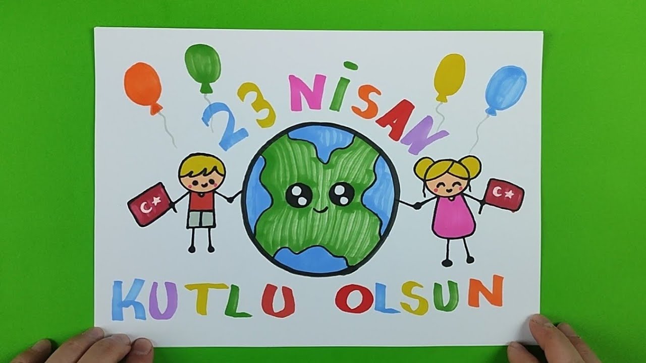 Kolay 23 Nisan Resmi Çizimi, Kolay Çizimler, 23 Nisan Resmi Nasıl Çizilir, Sevimli Resim Çizimleri