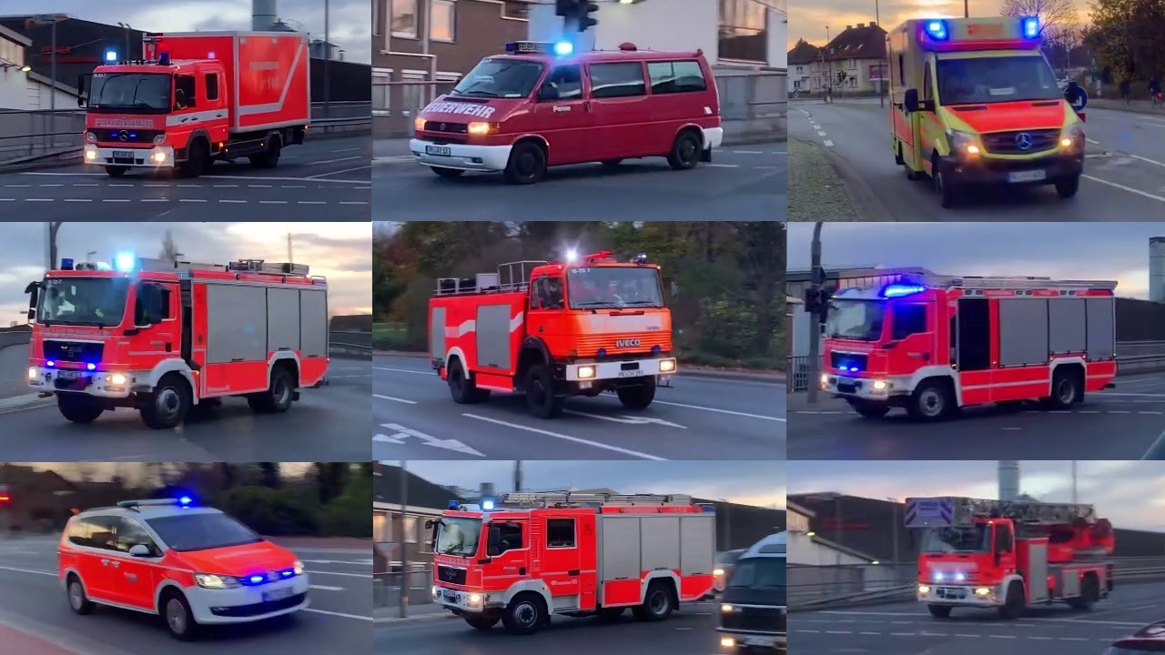 [Feuer/2] Alarmfahrten RTW ASB + KdoW BvD, HLF, DLK, LF, TLF, ELW1, GW-L & RW Freiw. Feuerwehr Peine