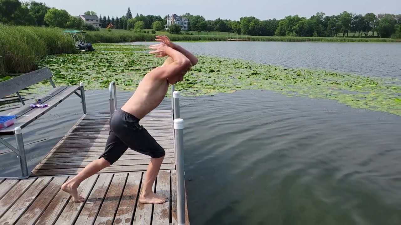 Duncan slow-mo front-flip off the dock (2023)
