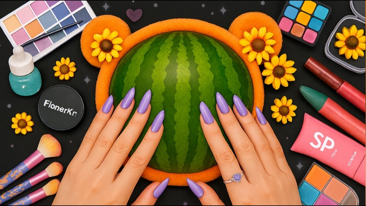 {ASMR} on Watermelon 🍉 Makeup & Skincare | Deep Relaxation Sounds (No Talking)