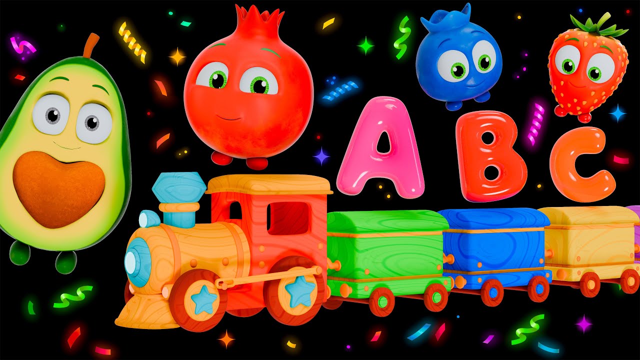 🍉 Funky Fruits Wooden ABC Train + More | Baby Sensory | Fun Animation & Dance Party 🌟