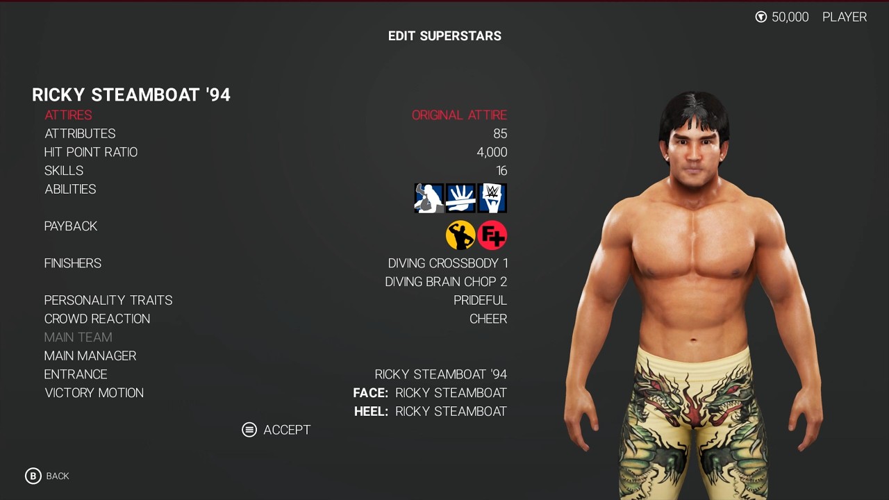 WWE 2K19 Ricky Steamboat '94 Stats & Attributes