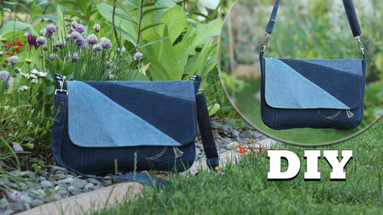 CROSSBODY BAG WITH FLAP AND ZIPPER POCKET SEWING TUTORIAL | BAG OUT OF OLD JEANS | BAG MAKING IDEAS