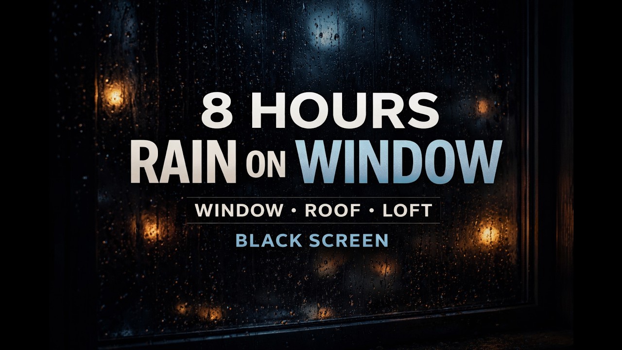 8 HOURS • Rain on Window / Roof / Loft / Black Screen