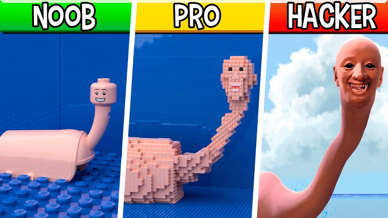 LEGO Human Head Sea Monster : Noob, Pro, HACKER! / (WE SWAM TOO FAR IN THE OCEAN)