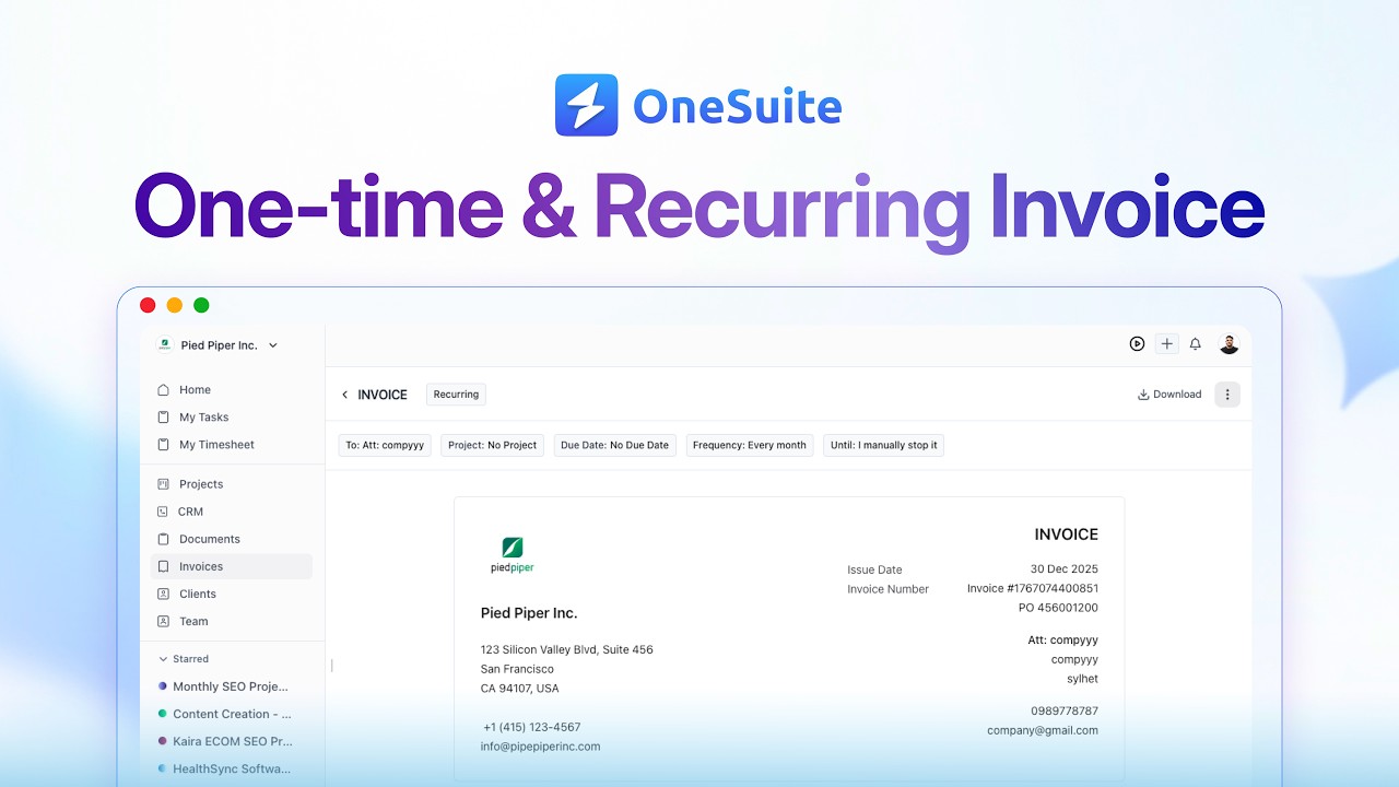 How to Create and Send Invoices in OneSuite | Stripe, PayPal and Recurring Billing
