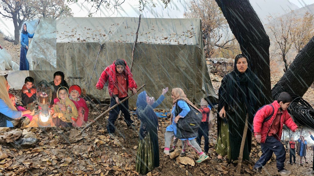 Severe Storm in the Zagros Mountains 🌧️⛰️A Nomadic Woman with Five Children Fighting to Survive