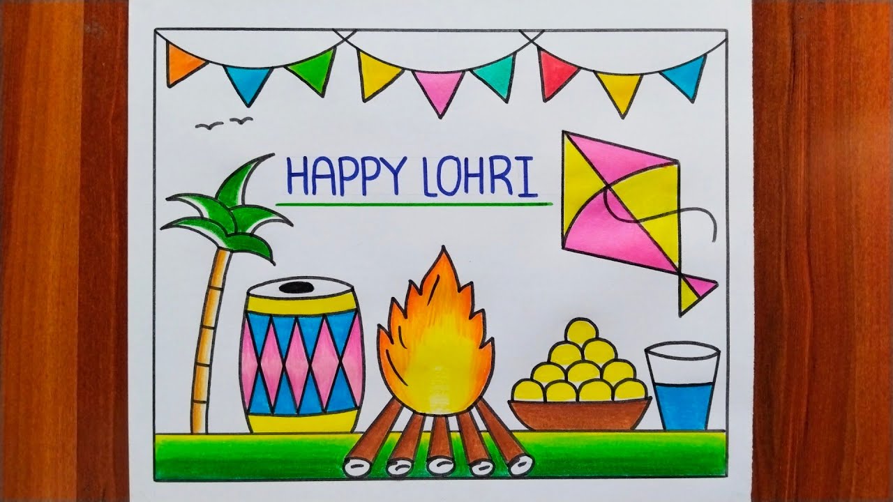 Lohri Drawing Easy / Happy Lohri Drawing / Lohri Festival Drawing / How To Draw Happy Lohri Drawing