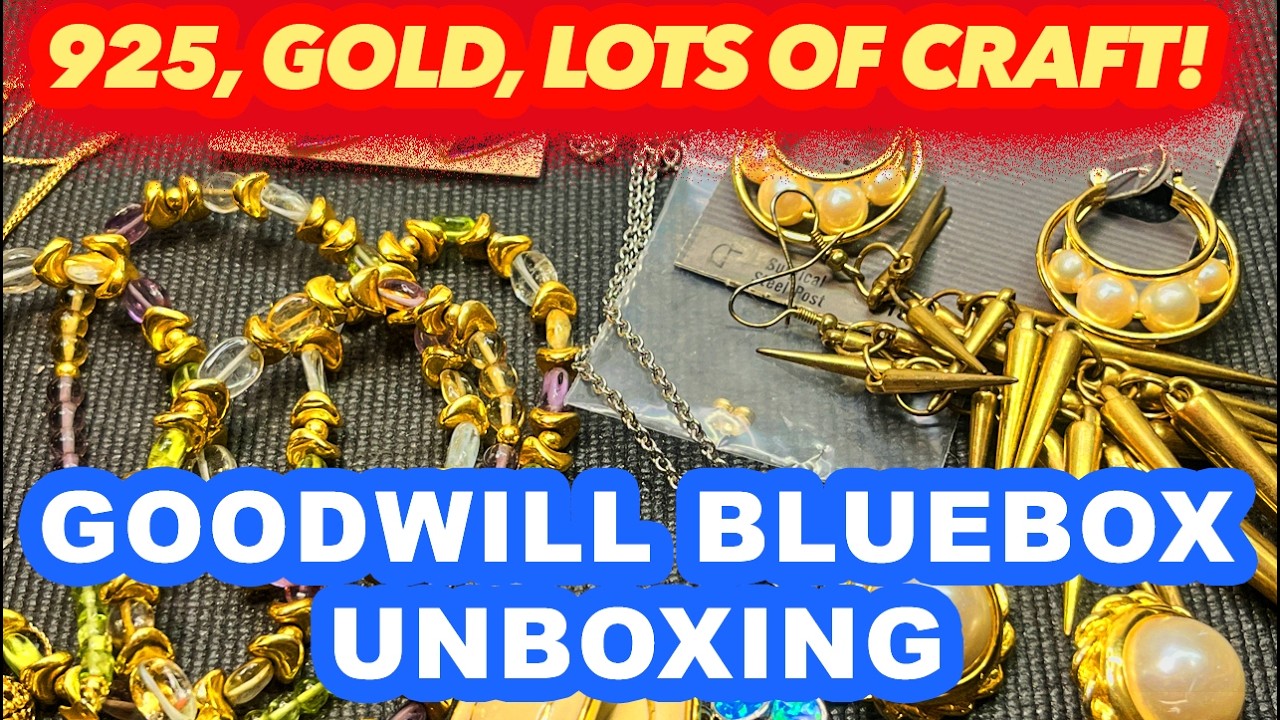 GOODWILL BLUEBOX MYSTERY 5 LBS JEWELRY UNBOXING: 925, GOLD, MOSTLY CRAFT! #jewelryunboxing #unboxing