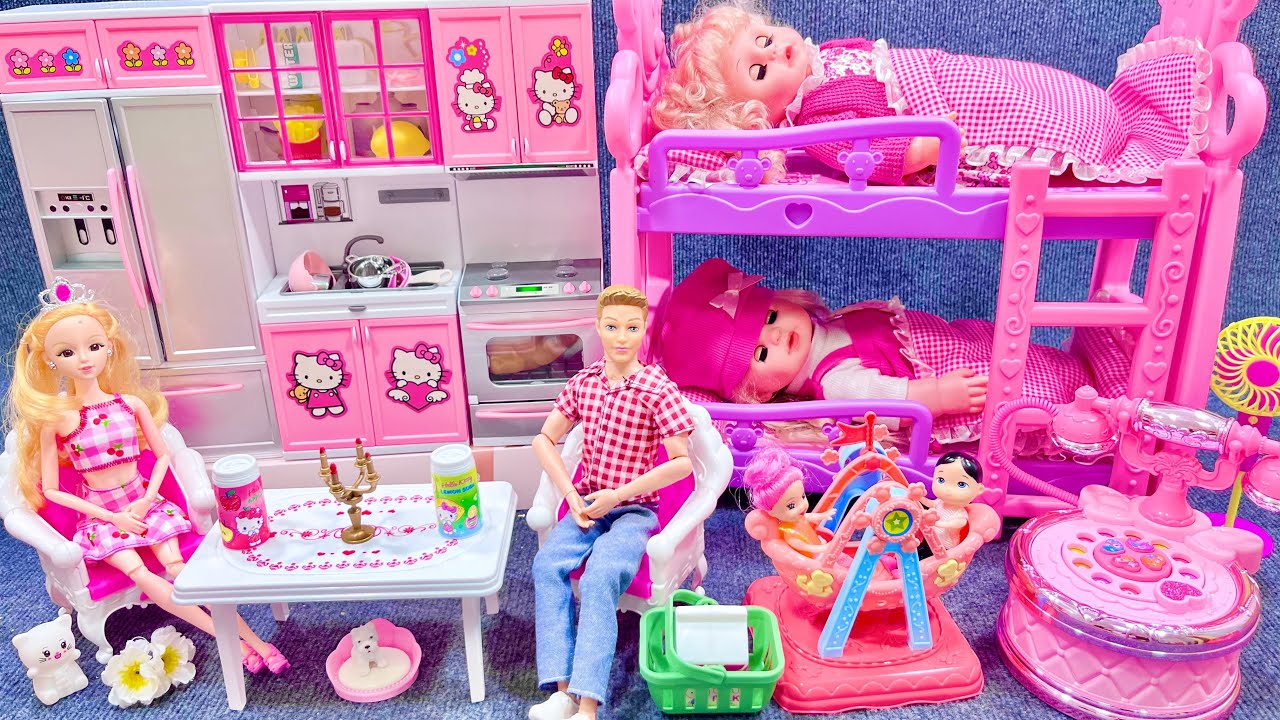 10 Minutes Satisfying with Unboxing Barbie Princess Pink Bed & Kitchen Toy Set Review | ASMR