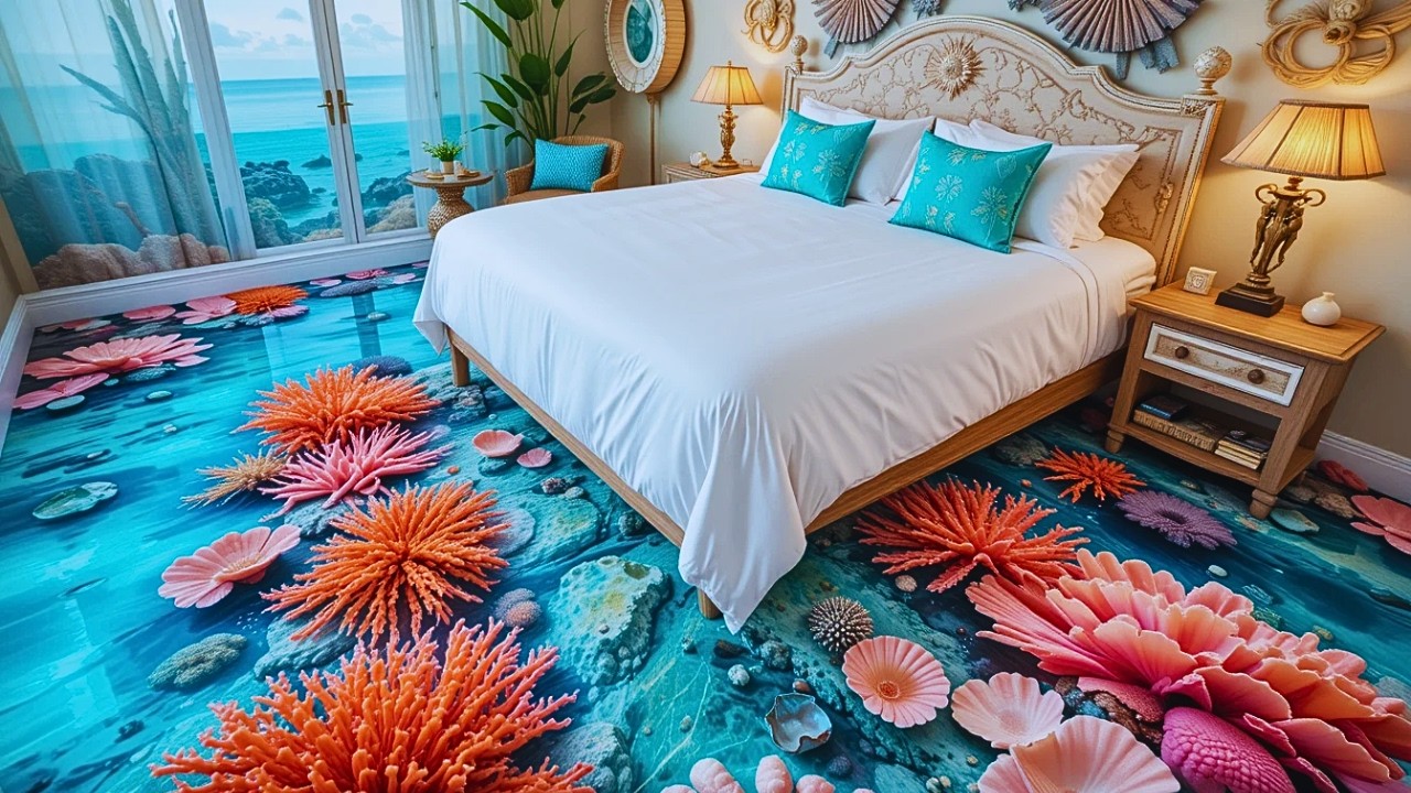 Dreamy Underwater-Themed Bedroom | Epoxy Ocean Floor, Coral Decor & Magical Lighting