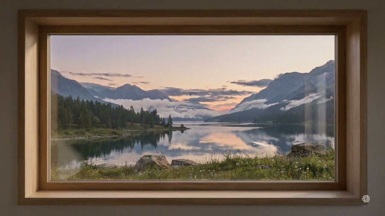 Serene Mountain Lake Virtual Window - 4K TV Art Frame | Ambient Nature View