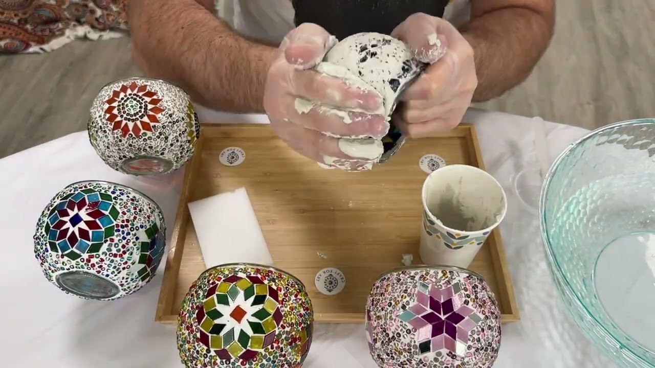 How To Make A Mosaic Lamp - Step 4: Plaster / Grout Part