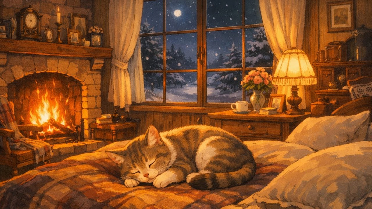 Silent snowy night with 1950s vintage oldies playing in another room | relax & cozy winter, Vol. 3