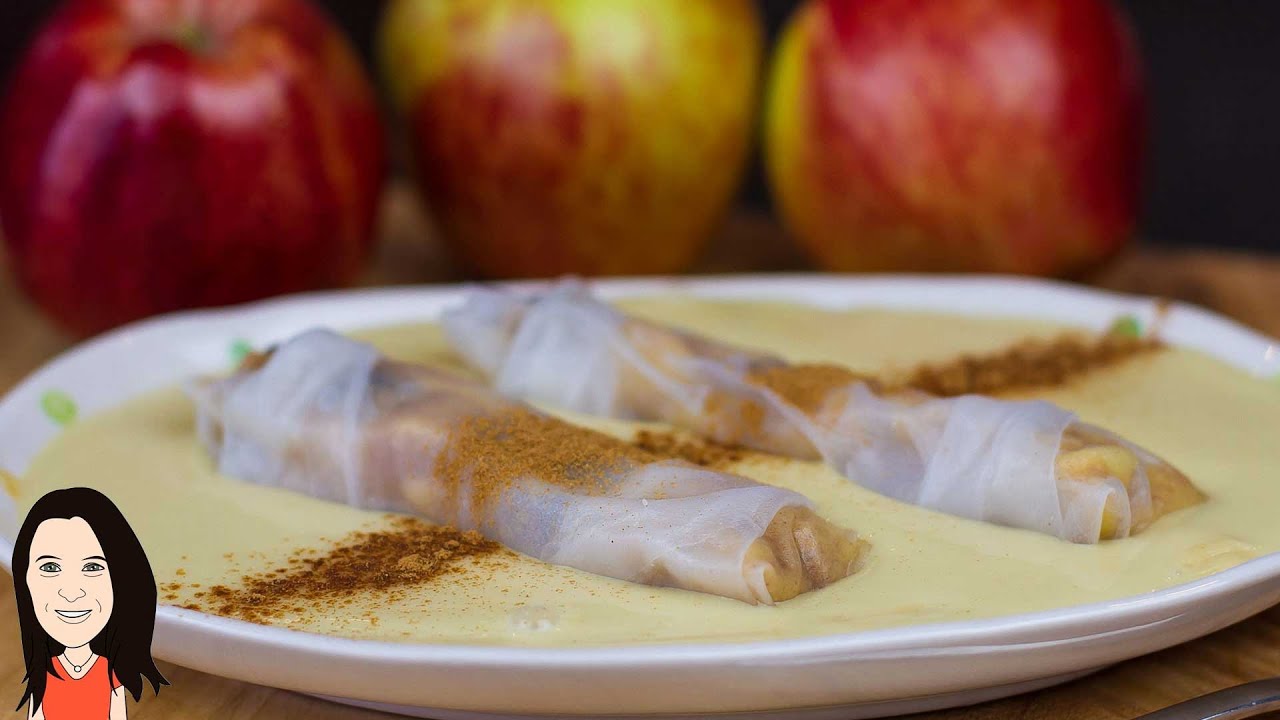 Apple Strudel Rice Paper Rolls  with Creamy Vanilla Sauce