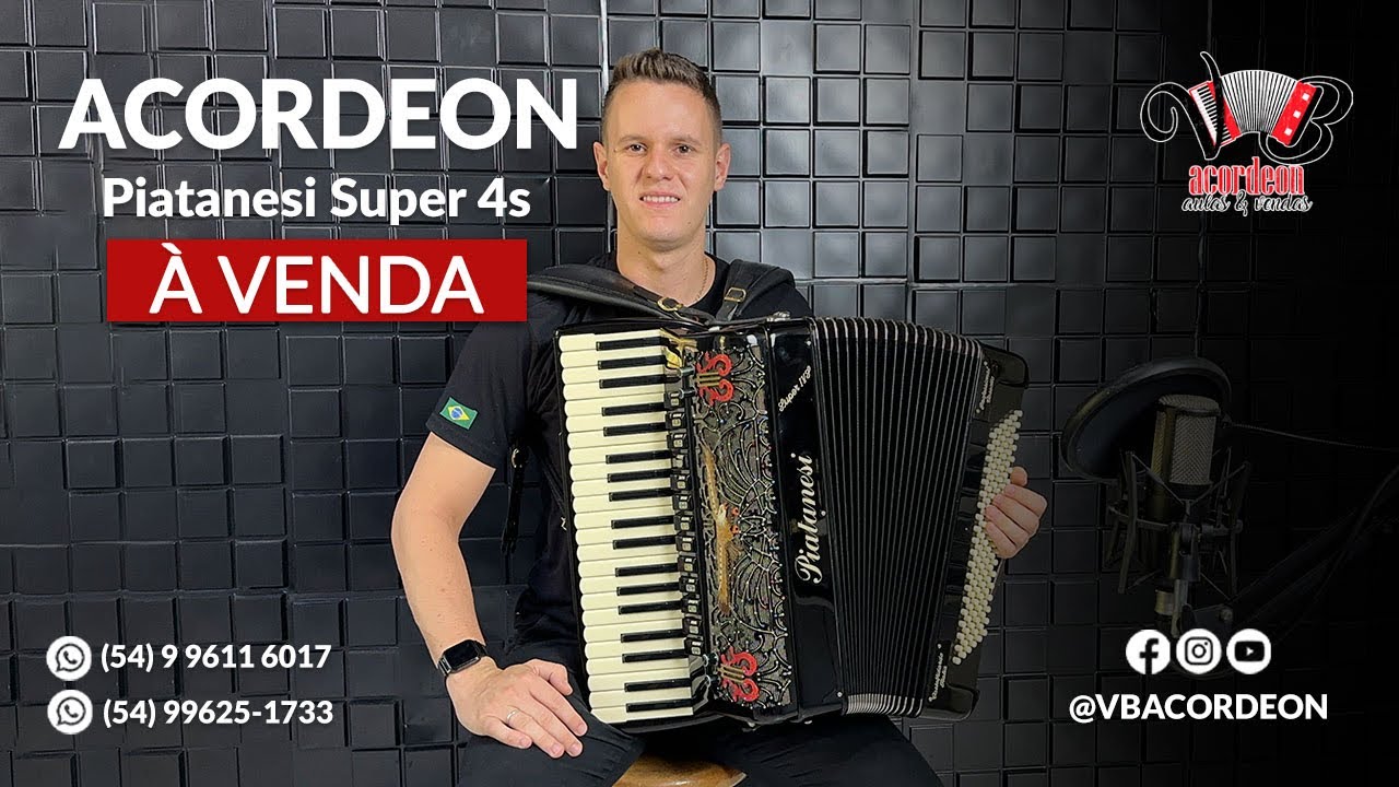 ACORDEON  PIATANESI SUPER 4S – DUPLA RESSONANCIA – BAIXOS EM “L” – Á VENDA – VB ACORDEON