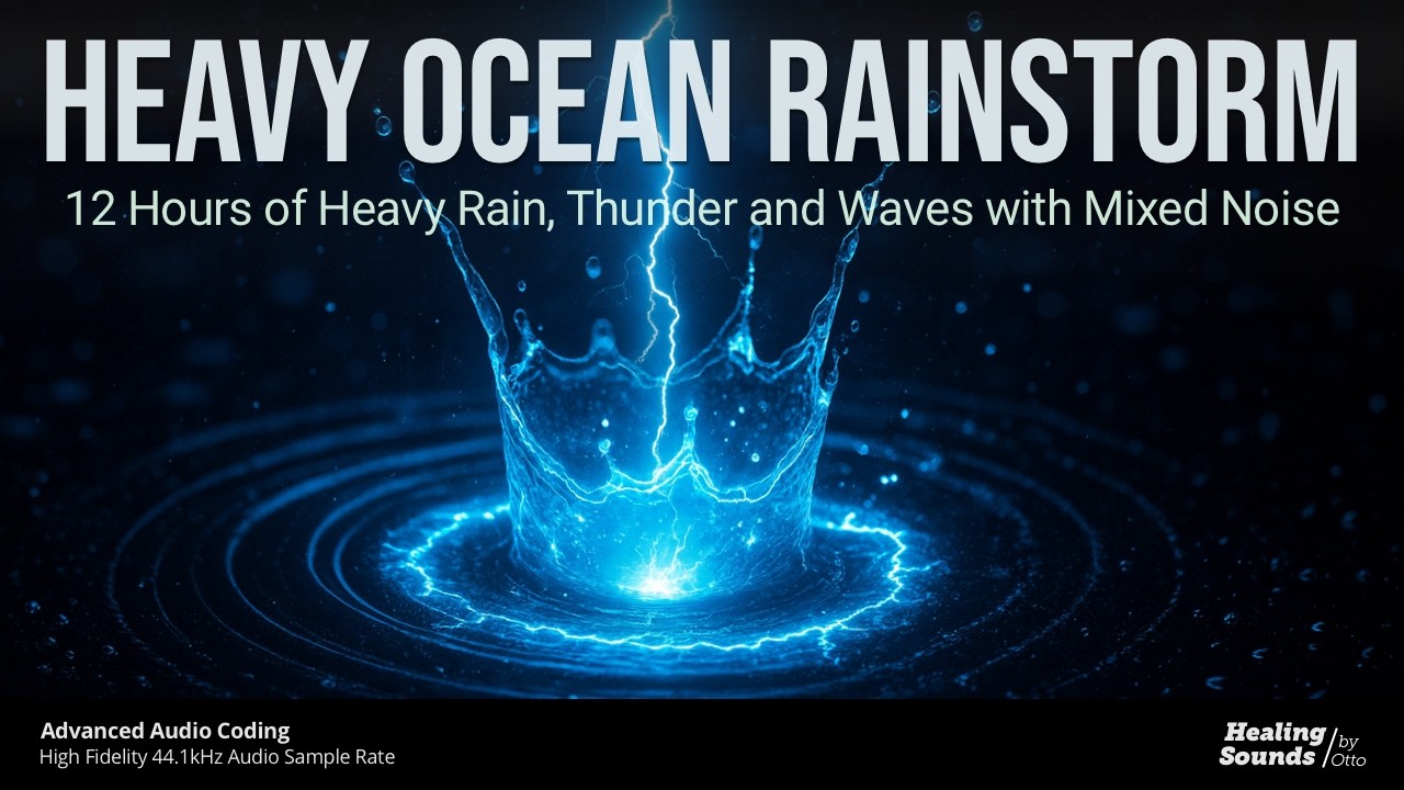 Heavy Ocean Rainstorm with Thunder, Waves & Soft Color Noise | 12 Hours for Deep Sleep & Relaxation