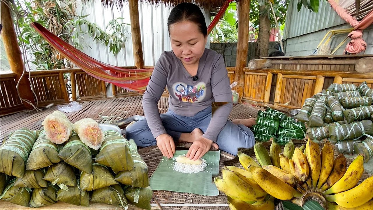 Making Traditional Khmer Banana Sticky Rice Cake | Village Cooking