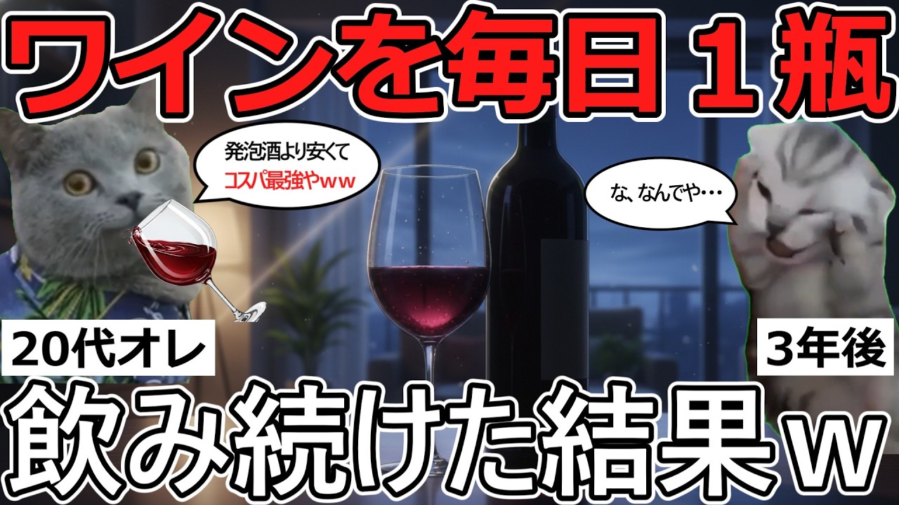 【猫ミーム】衝撃！ワインを3年間毎日１瓶飲み続けた結果、隣人が敵に見え始めたｗ