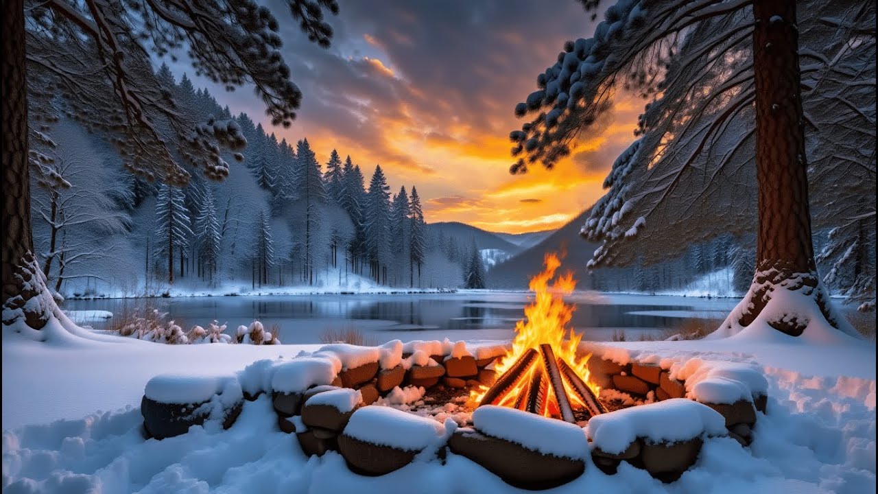 Winter Campfire by the Lake 🔥❄️