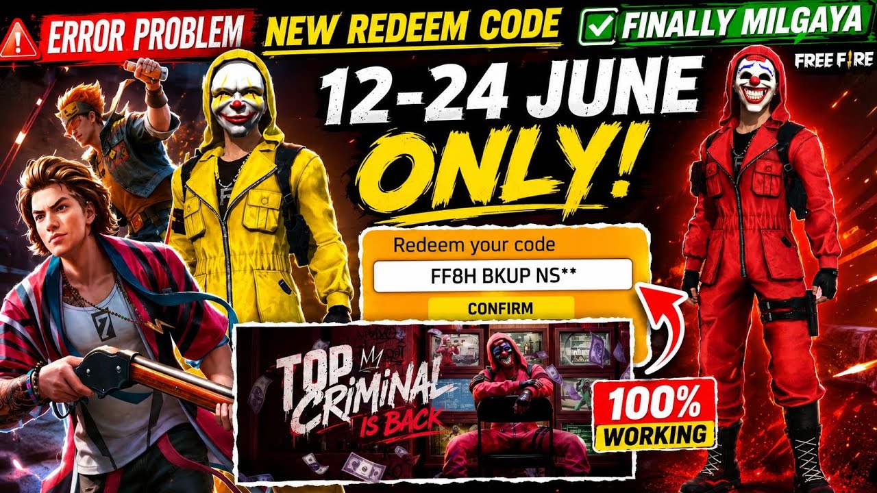 FREE FIRE REDEEM CODE TODAY JUNE 12 REDEEM CODE FREE FIRE | FF REDEEM CODE TODAY JUNE 12