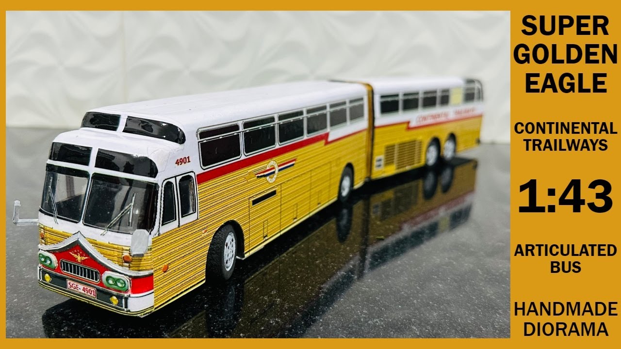 1:43 Scale Super Golden Eagle Articulated Bus Model Continental Trailways 100% Handmade Diorama