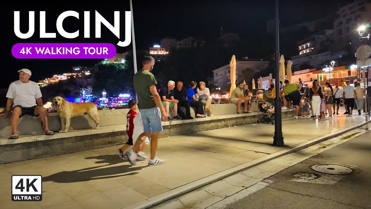 Septembarska Noćna Šetnja Kroz Ulcinj: Mala Plaža do Kružnog | Vera ne Ulqin, Montenegro, 4K