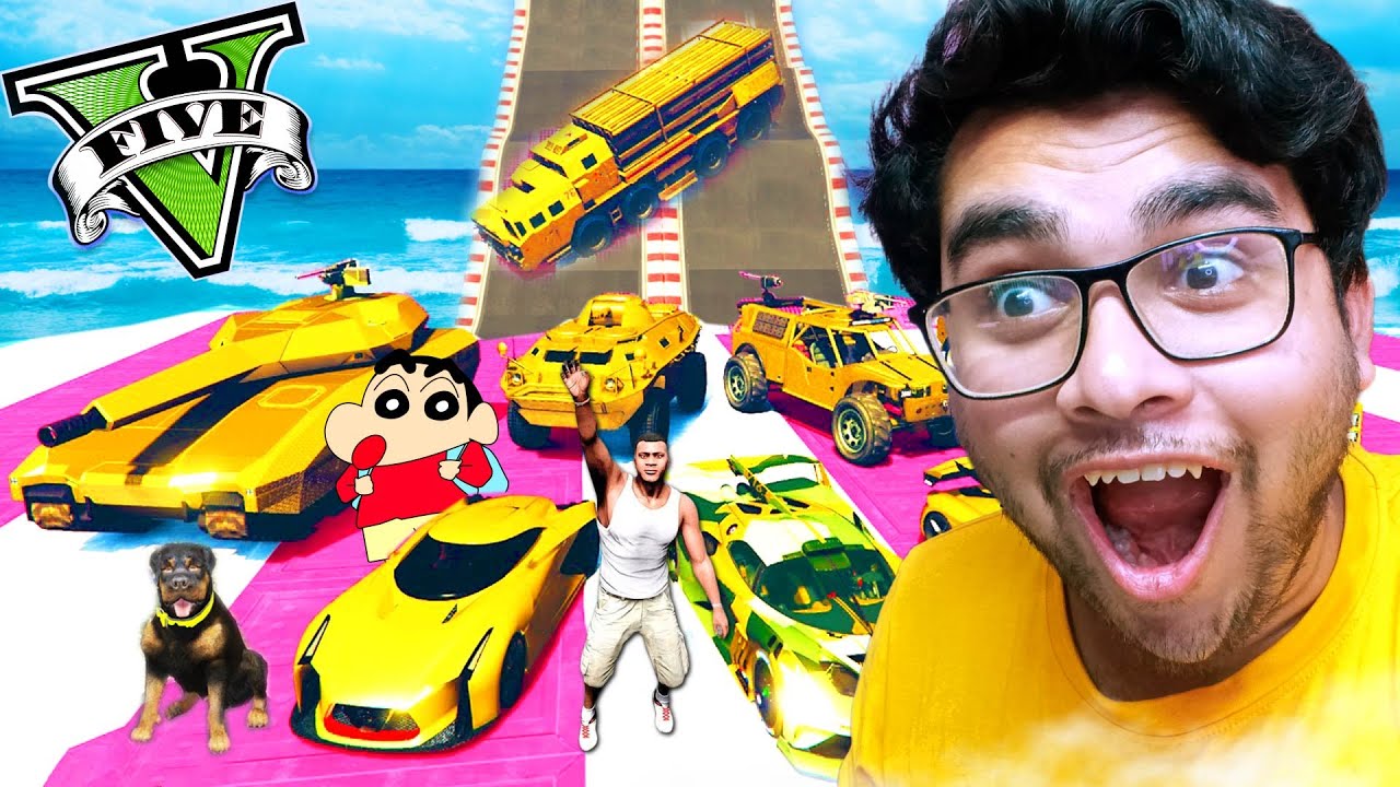 GTA V : Franklin Testing LUXURY GOLD CARS vs MASSIVE SPEED BUMPS || Professor Of Pc Gaming