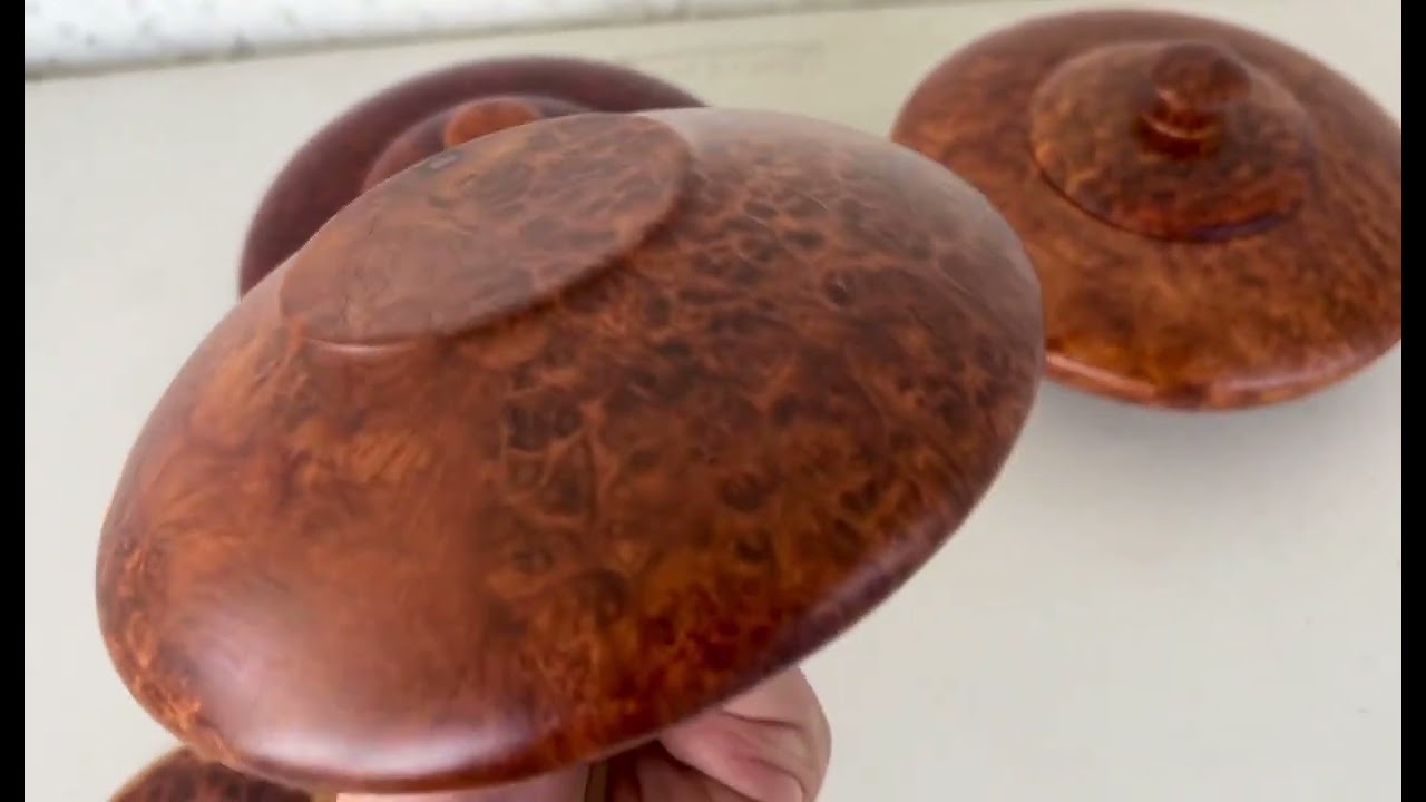 Amboyna Burl Turned Wood Lidded Box