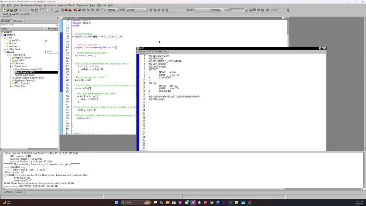 Using the Cyber Work Bench High Level Synthesis Tool for a simple Average Function