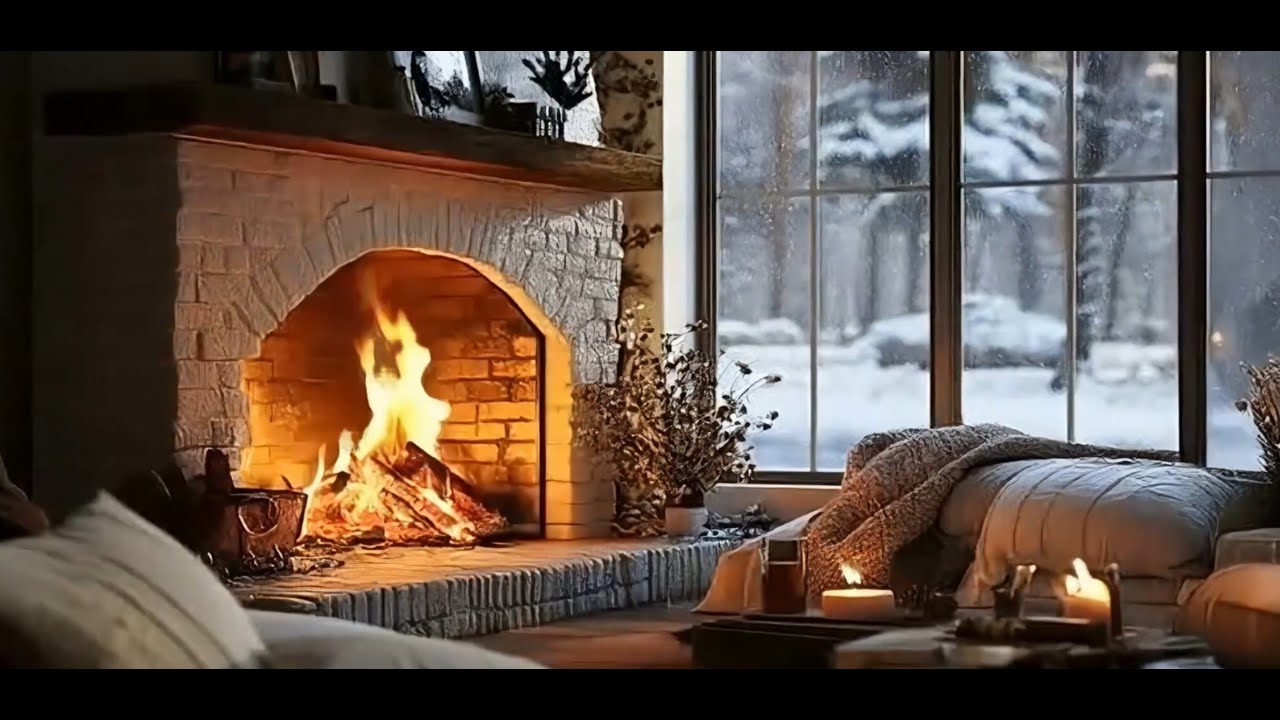 RELAXING FIREPLACE SNOW COZY WARM TV BACKGROUND VIDEO