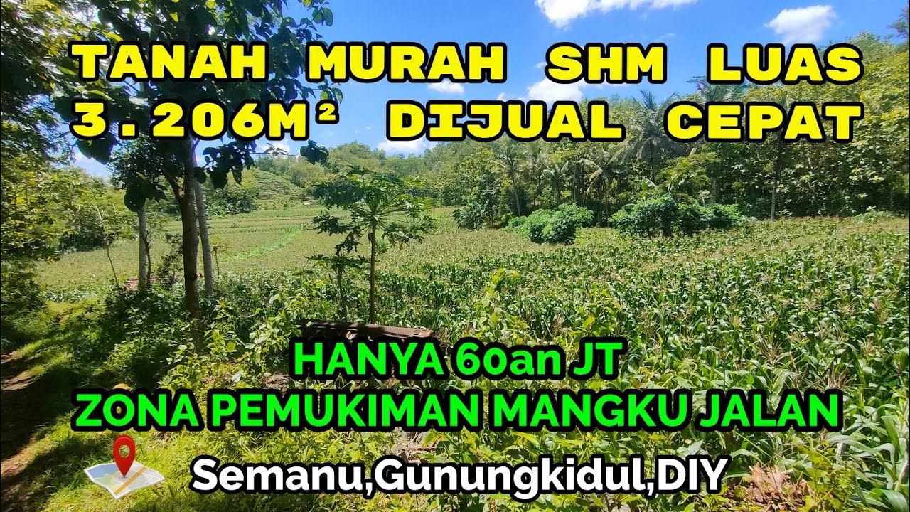 TANAH SHM DIJUAL LUAS 3.206M² KEBUN JATI DEKAT PEMUKIMAN HANYA 60an JT DI SEMANU GUNUNGKIDUL