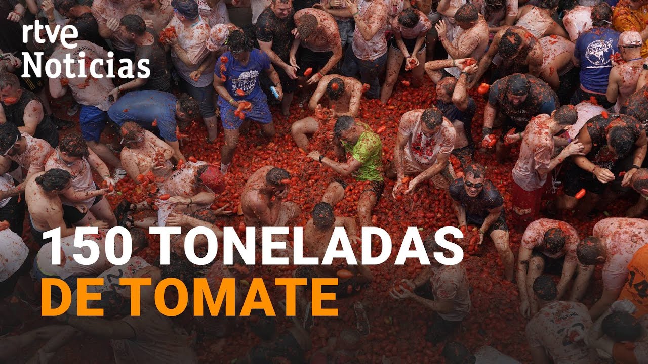 TOMATINA: BUÑOL se tiñe de ROJO un año más en su TRADICIONAL y multitudinaria fiesta l RTVE Noticias