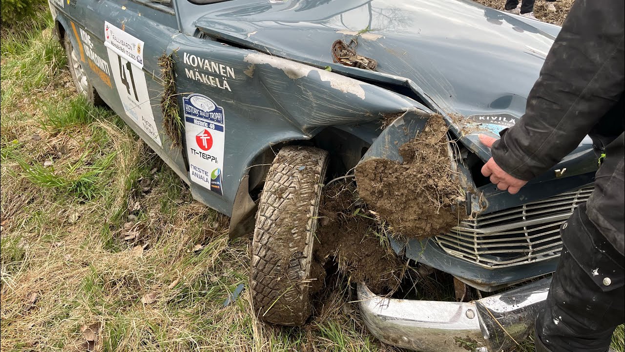 Volvo Amazon CRASH Rallybaron M&auml;nts&auml;l&auml; Ralli 2025 EK6