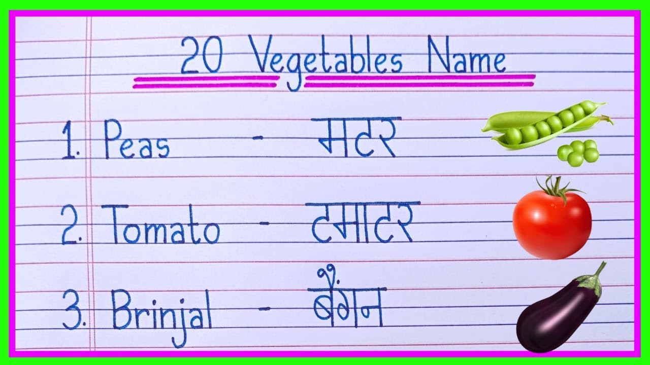 20 Vegetables Name in English and Hindi | Vegetable Name | Sabjiyon Ke Naam | सब्जियों के नाम