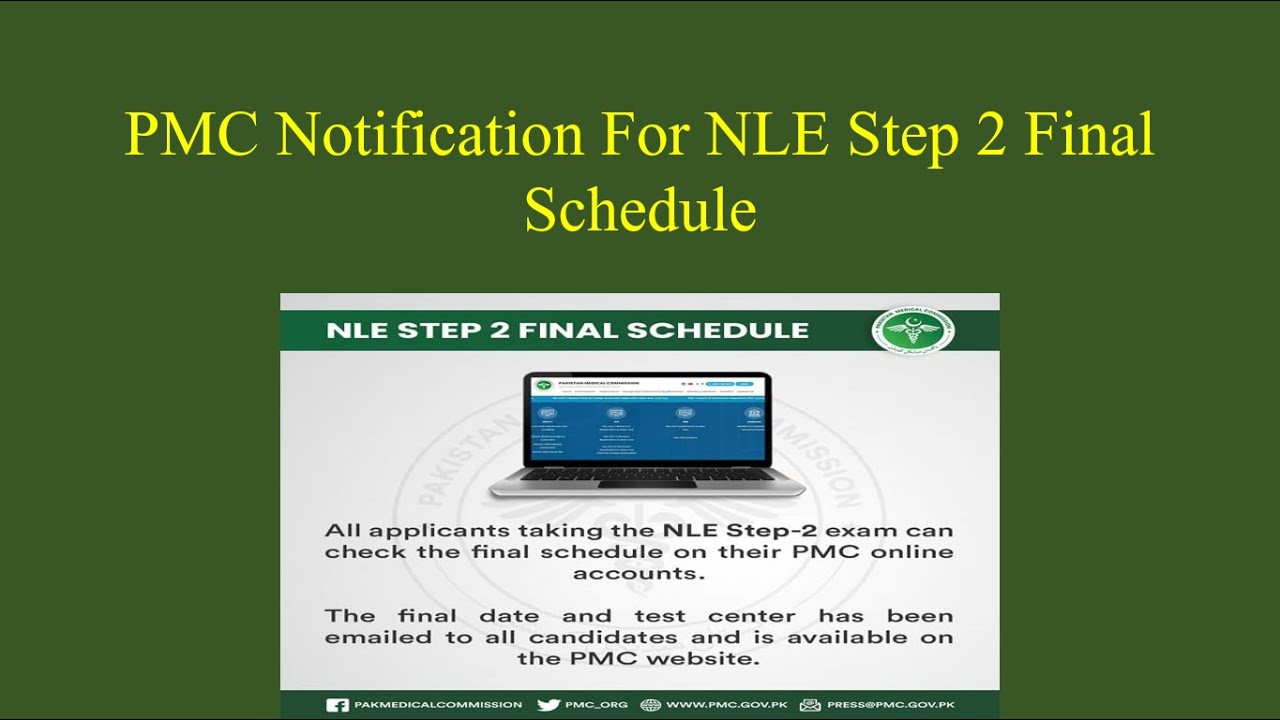 PMC Notification For NLE Step 2 Final Schedule