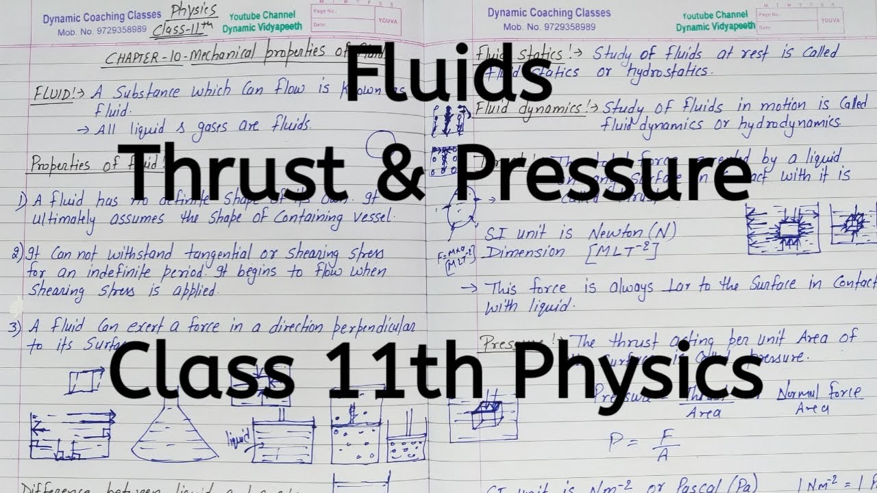 Fluids | Thrust | Pressure | Chapter 9 | Mechanical Properties of Fluids | Class 11 Physics