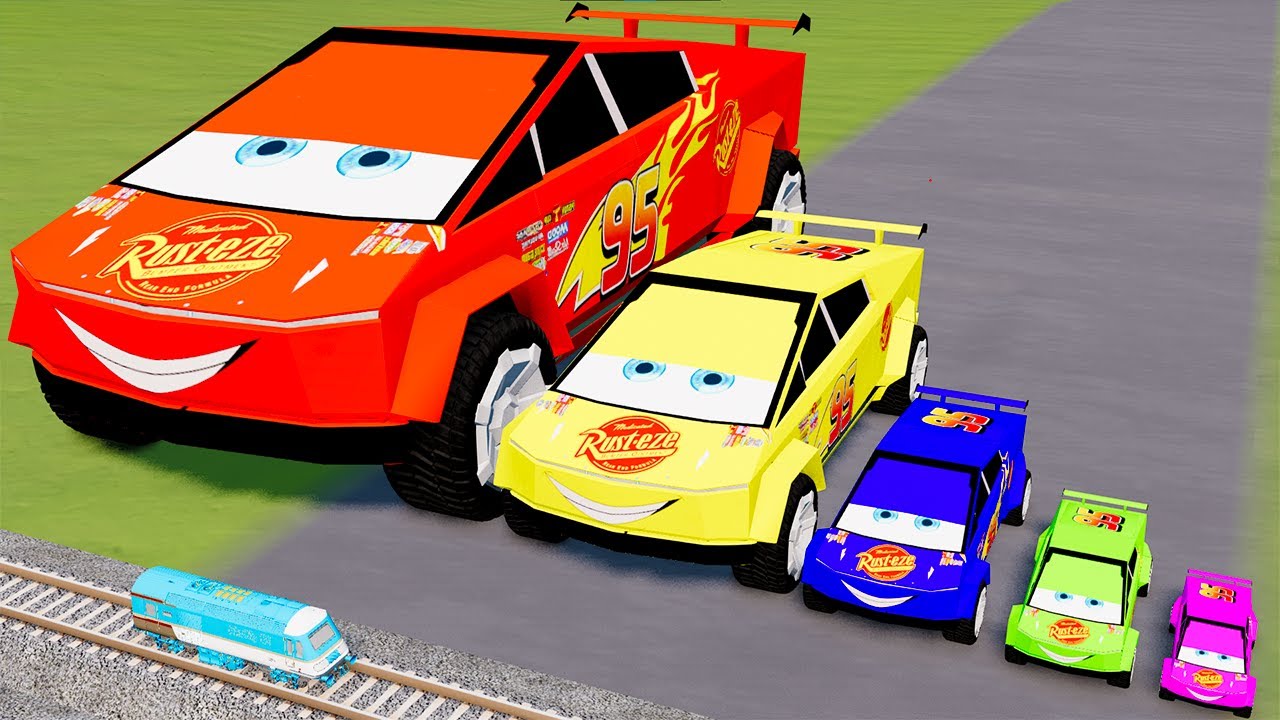 Big & Small Colors Tesla Cybertruck Lightning Mcqueen vs Trains Thomas | BeamNG.Drive