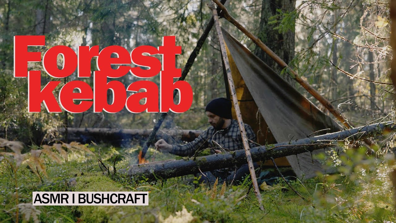 Bushcraft in Forest | Cooking kebab on fire | Nature sounds, ASMR