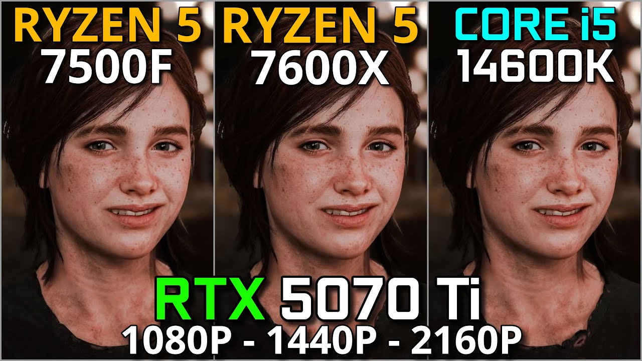 RYZEN 5 7500F vs RYZEN 5 7600X vs CORE i5 14600K | RTX 5070 Ti | 1080p, 1440p, 4K | Bottleneck Test