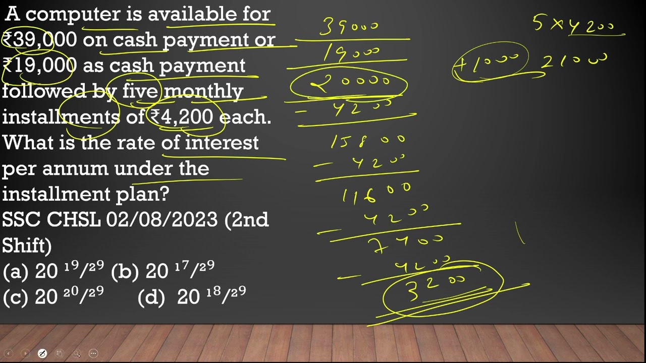 A computer is available for ₹39,000on cash payment or ₹19,000 as cashpayment followed by five mont