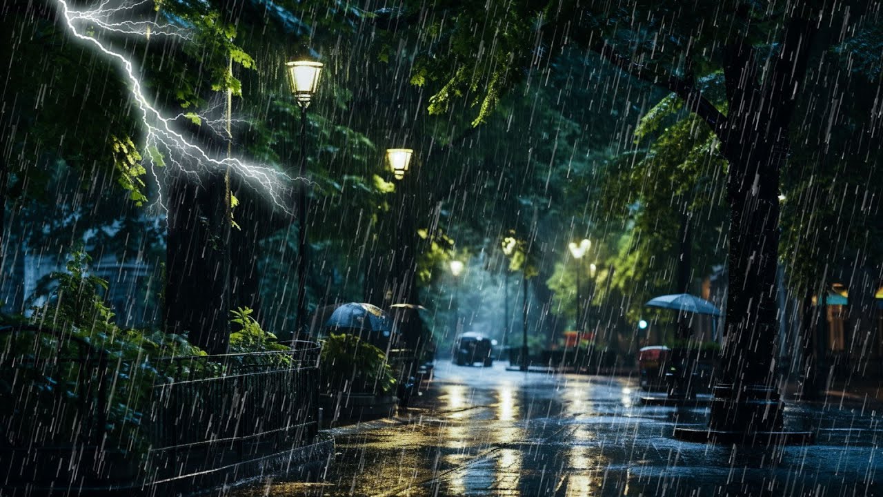 Sonido de lluvia y truenos en parque de noche ayuda sue&ntilde;o r&aacute;pidamente - Ruido blanco para dormir