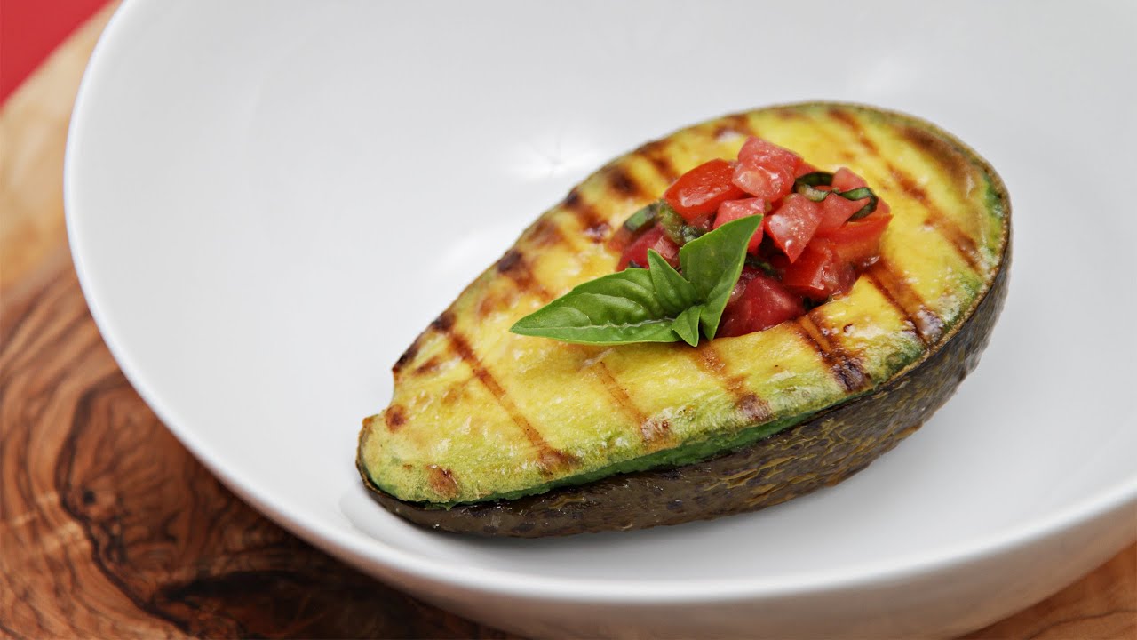 Grilled avocado with tomato basil salsa